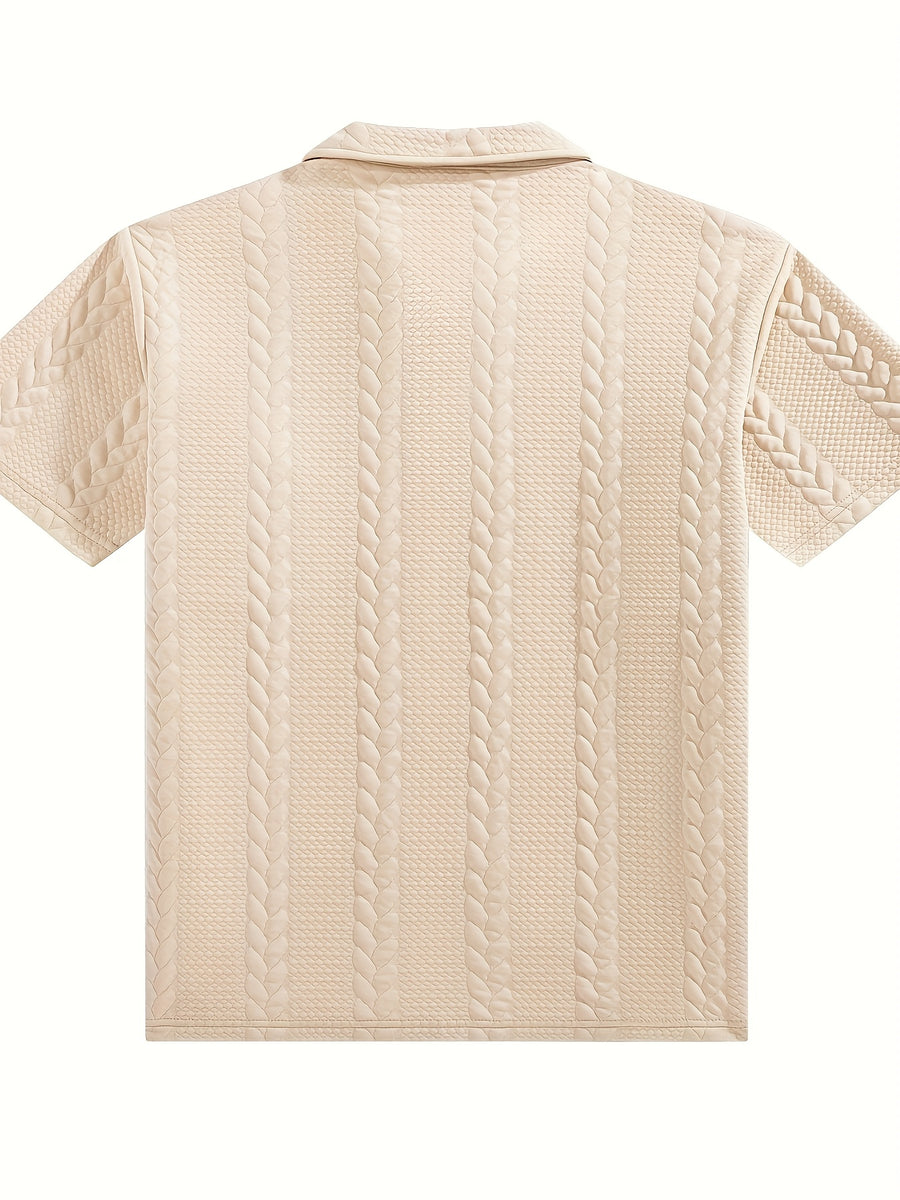 Men'S Wheat Jacquard Polo Shirts, 2pcs Combo Set (Half-Zip And Button Style), 3 Colors Available, Stretch Knit Short Sleeve Tops - Khaki