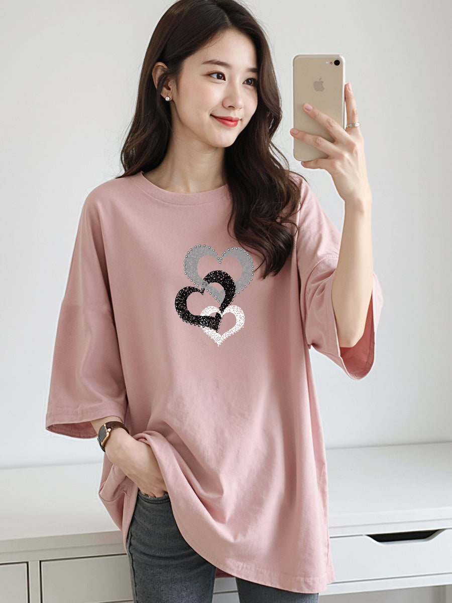 2Y707 M-2XL T-Shirt Women Crop Top Clothes Leisure Plus-Size T-Shirt Internet Basic Essentials Casual T-Shirt Versatile Celebrity Round Neck Men And Women Women Fashion Korean Style Ladies Oversized Large T-Shirt - Pink