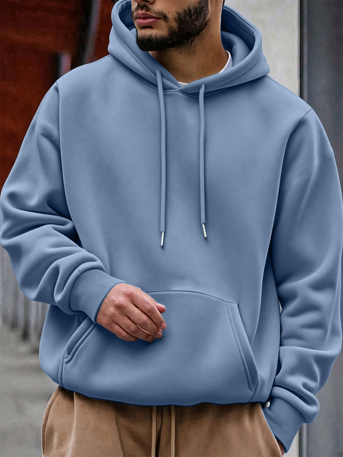 Men'S Fashion Hoodie Pullover with "Japanese Red Sun, Waves, Mountain Scenery, Ukiyo-E, National Style" Print, Trendy Style, Autumn/Winter Drawstring Regular Fit Warm Sweatshirt, Daily Commute, City Casual, Sports, Outing Wear - Light Blue