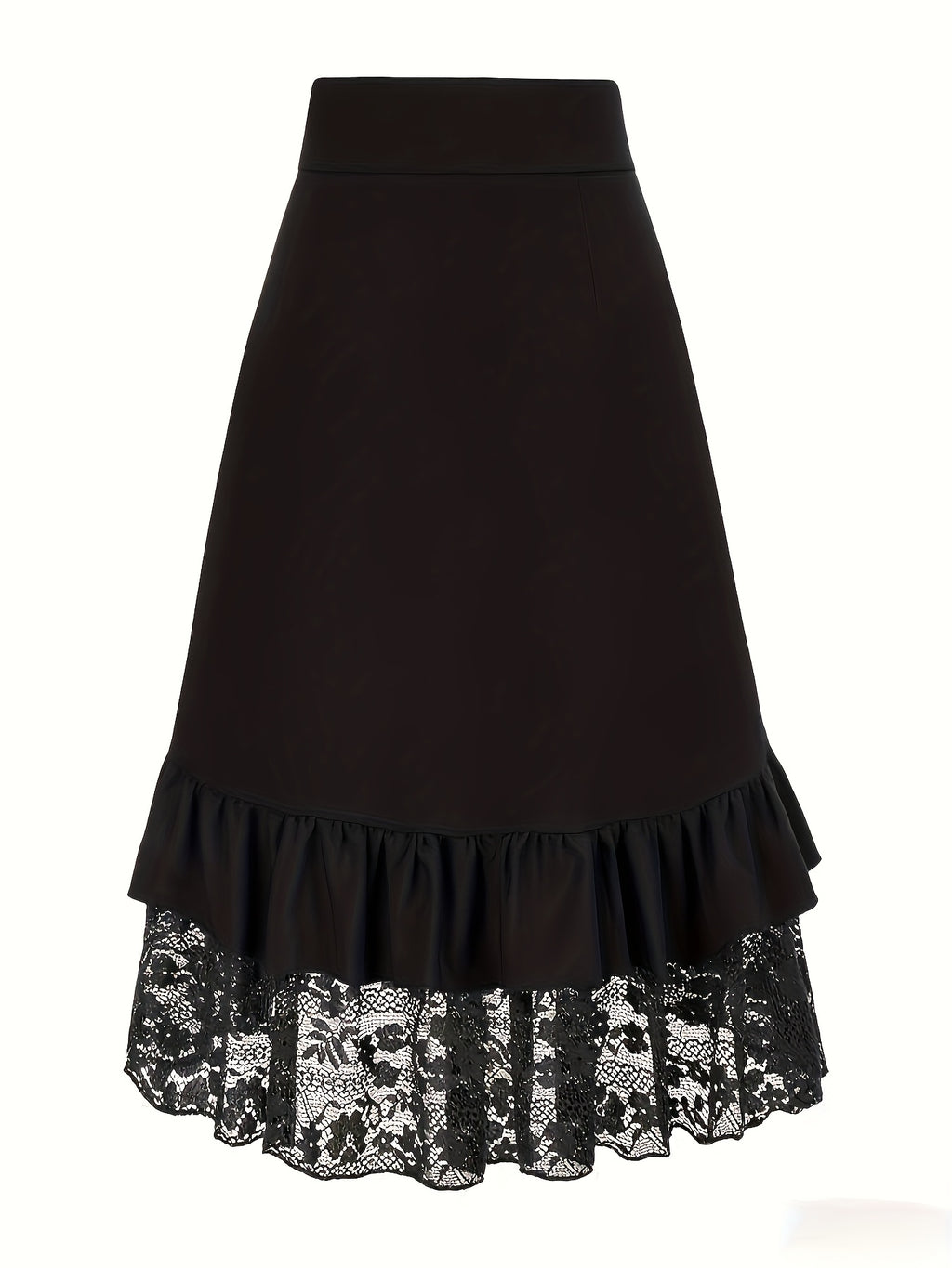 Fashion Gothic Mini Skirt Lace Patchwork Ruffled Solid Color Pirate Skirt - Black 1