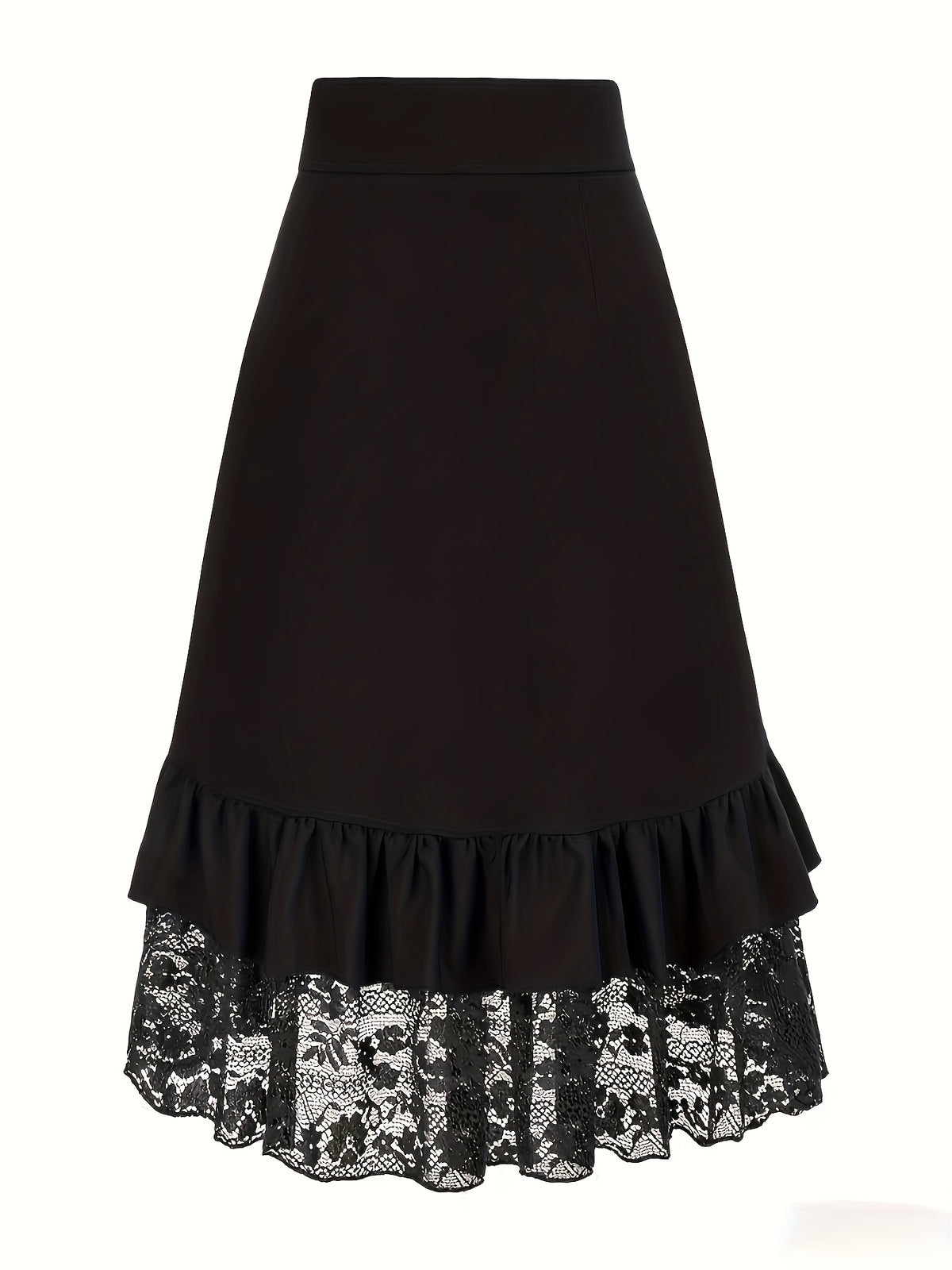 Fashion Gothic Mini Skirt Lace Patchwork Ruffled Solid Color Pirate Skirt - Black 1