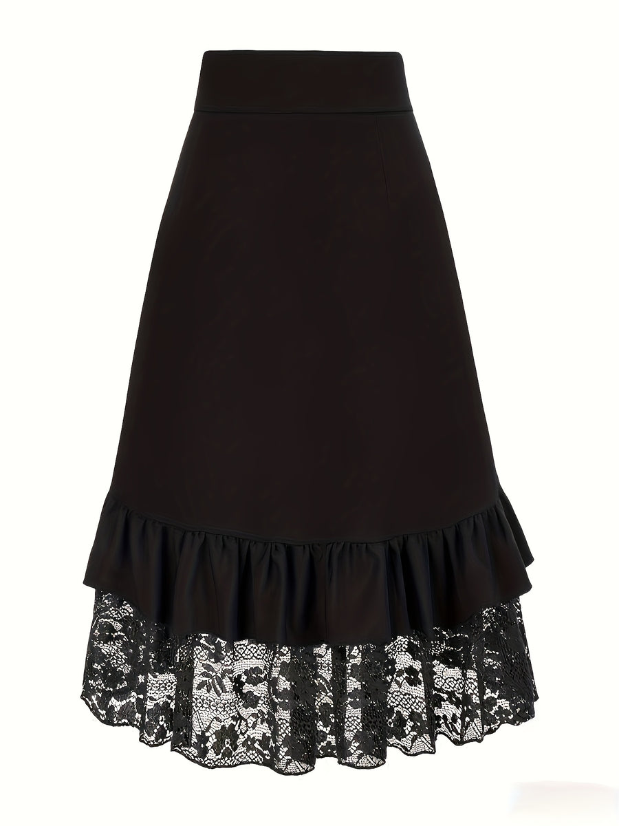 Fashion Gothic Mini Skirt Lace Patchwork Ruffled Solid Color Pirate Skirt - Black 1