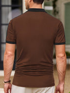 Men'S Casual Sports Solid Polo Shirt with Short Sleeves - Coffee Color