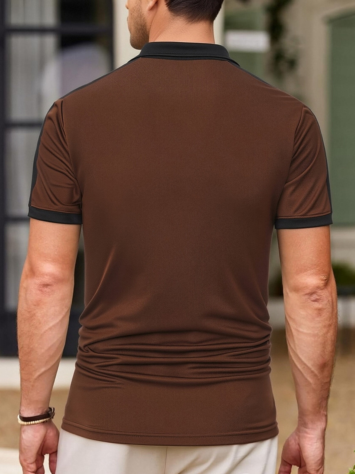 Men'S Casual Sports Solid Polo Shirt with Short Sleeves - Coffee Color