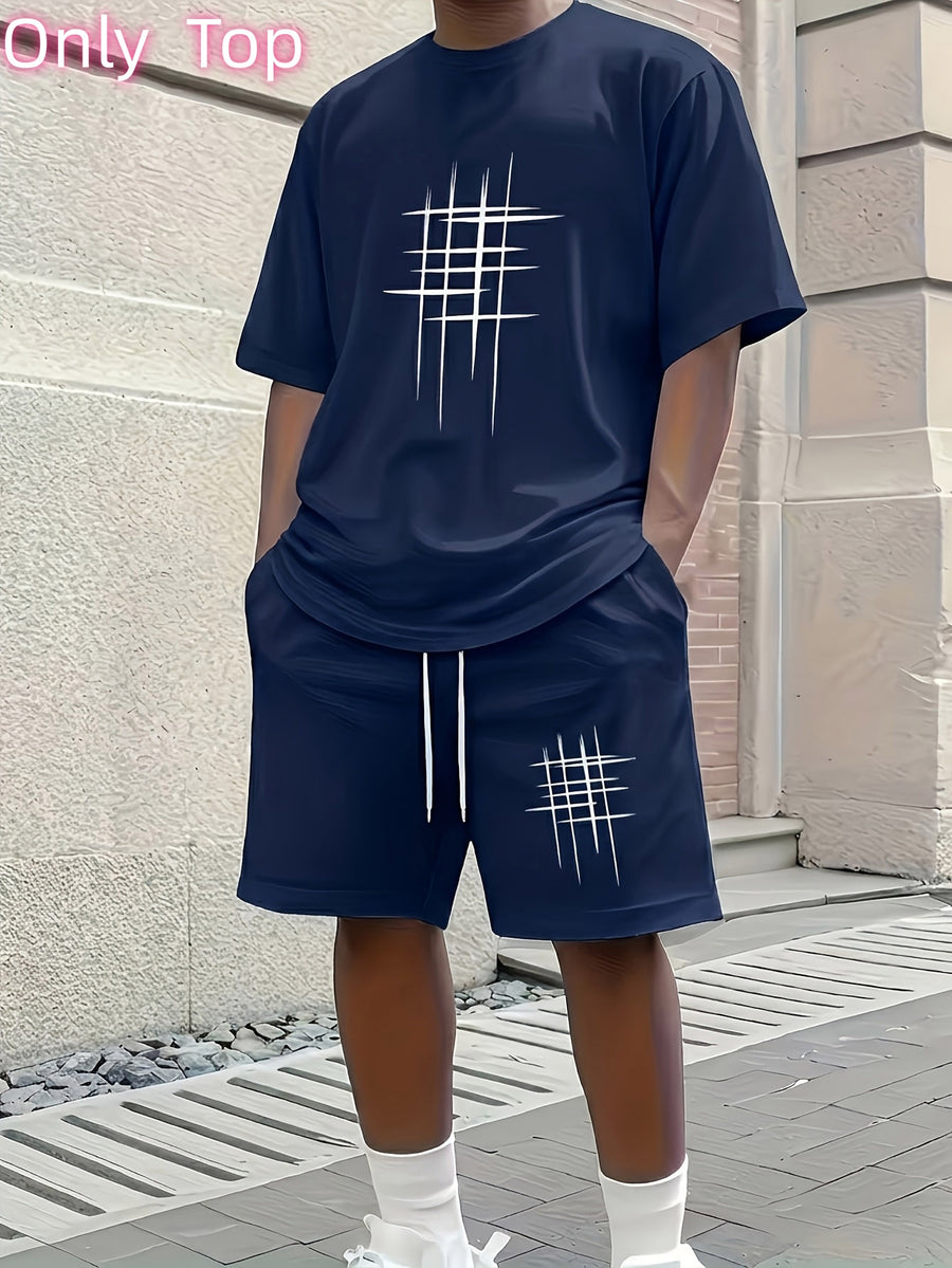 Men's Classic Printed T-Shirt, Crew Neck Short Sleeve, Suitable for Year-Round Daily Wear - Navy Color