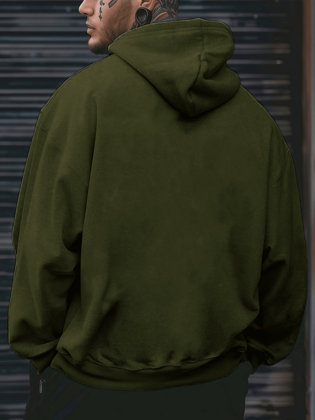 Men's Long Sleeve Hoodie, 100% Polyester Solid Color Pullover with Drawstring and Kangaroo Pocket, Adjustable Hood, Ribbed Cuffs and Hem, Regular Fit, Suitable for Casual Sports and Jogging - Spring/Fall/Winter - Military Green