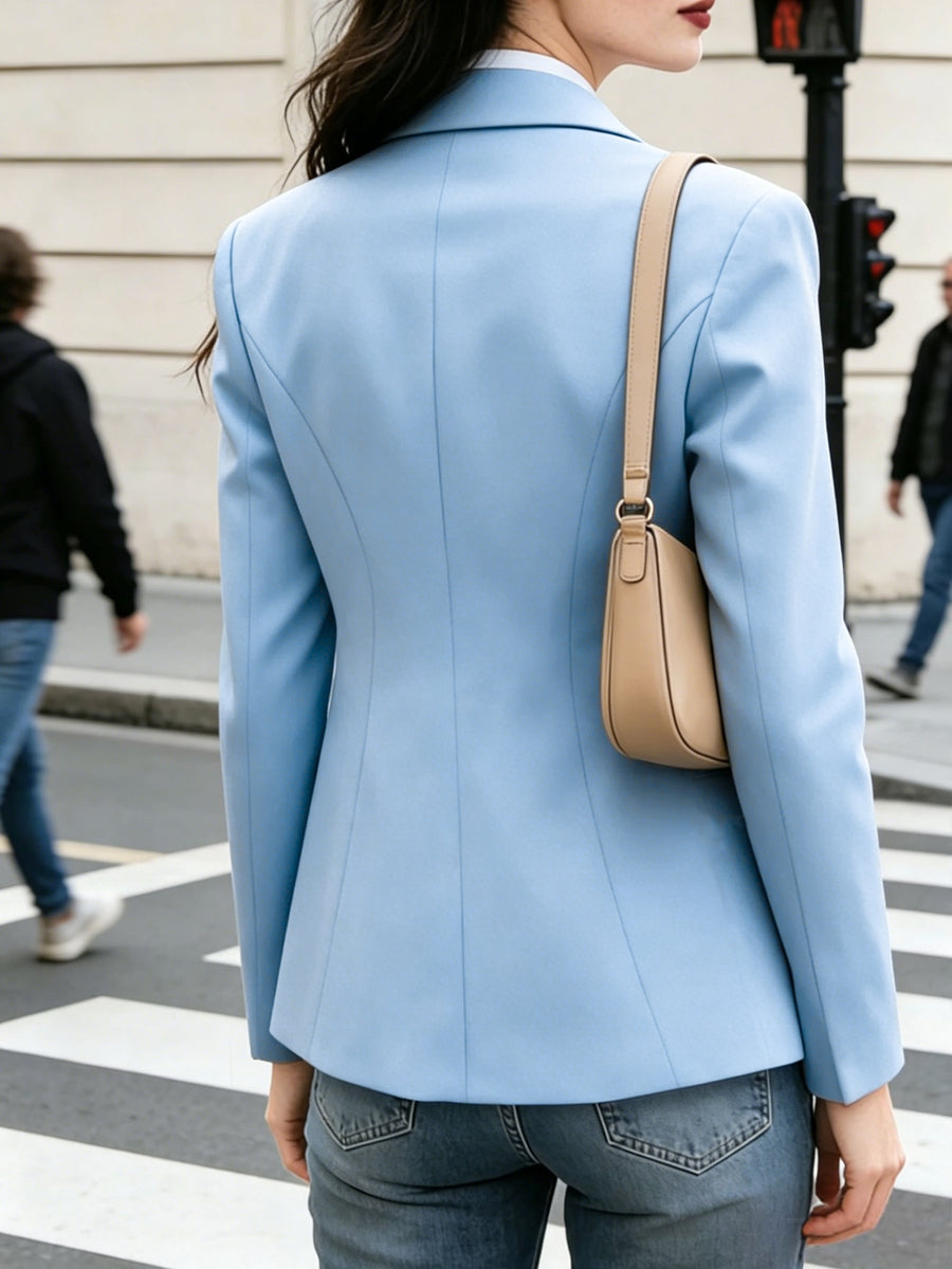 Multi-Color Optional Women'S Slim Fit One-Piece Suit Jacket, Women'S Retro Temperament Suit, Women'S Commute Street Style Versatile Outerwear Top, Women'S Eye-Catching Single Item, Slim Fit Silhouette Enhances Sharp Figure - Sky Blue