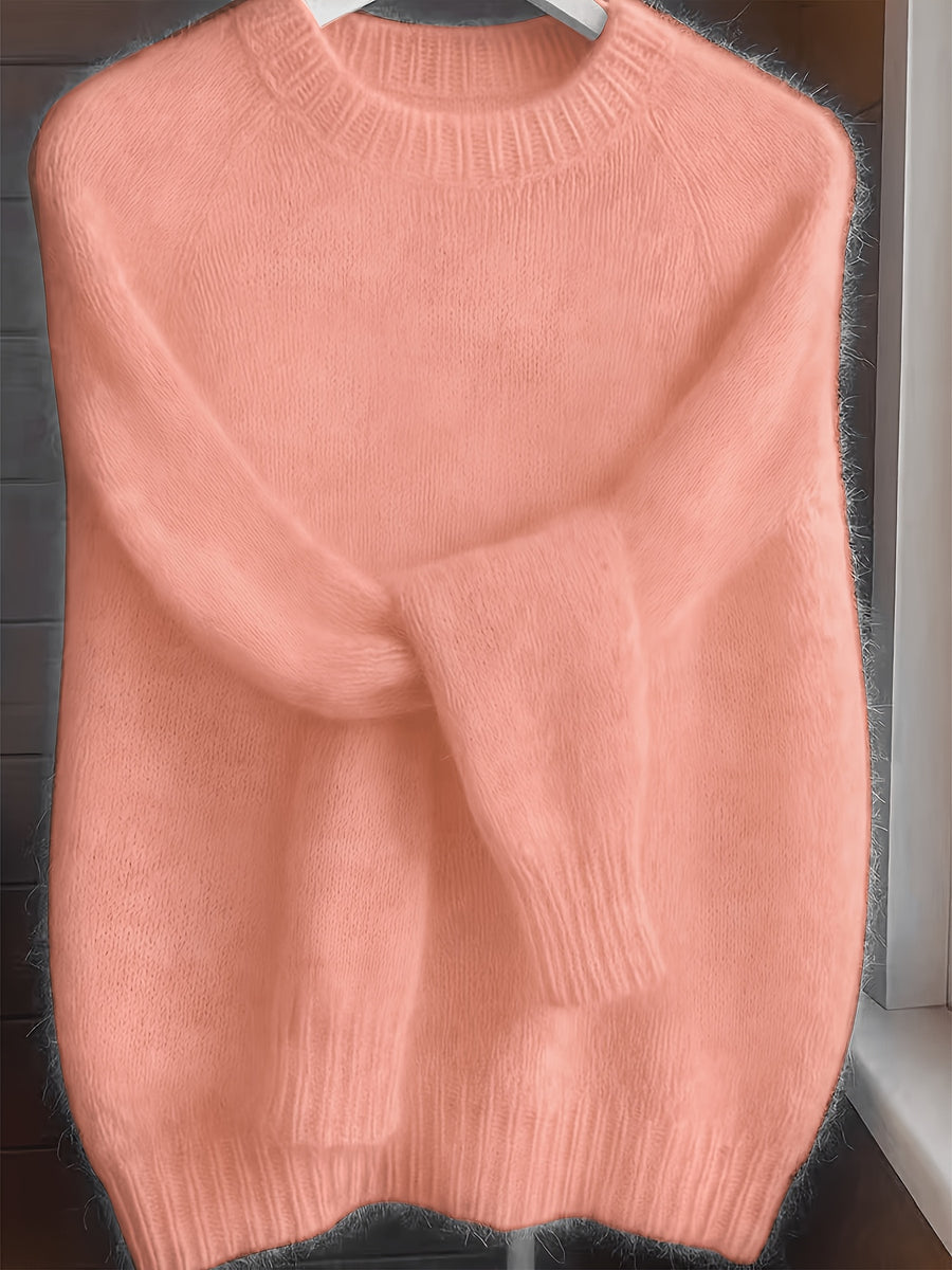 French-style Round-neck Sweater, Soft and Cozy, Elegant Design, Perfect for Spring and Autumn Commuting and Outings - Coral