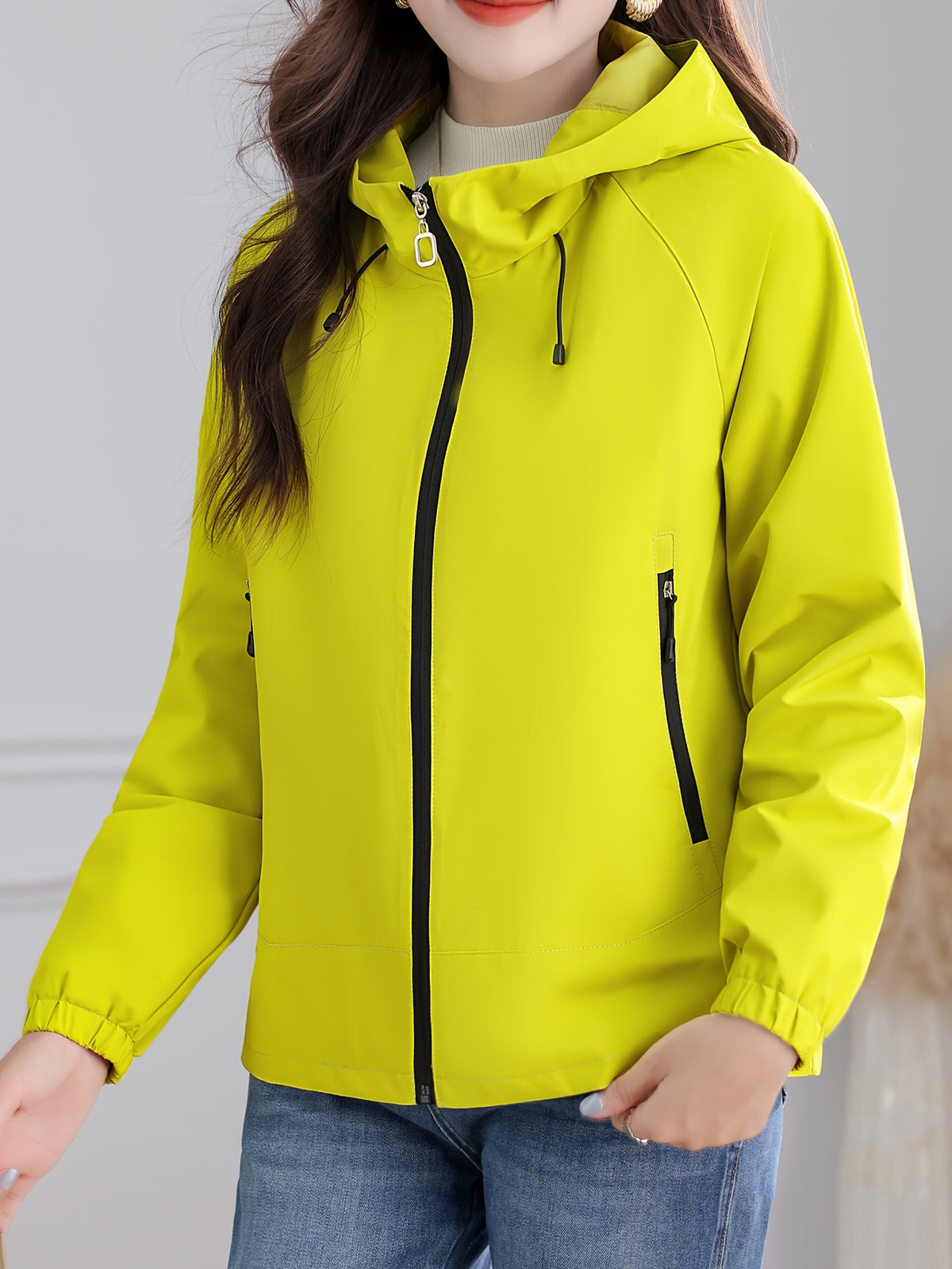 Autumn/Winter -Lined Jacket, Outdoor Hooded Women's Top for Daily Outings, Loose Fit Long-Sleeve Cardigan, Wear-Resistant, Thickened, and Warm for Commuting, Strolling, Hiking, Simple and Versatile Women's Outdoor Casual Top - Yellow