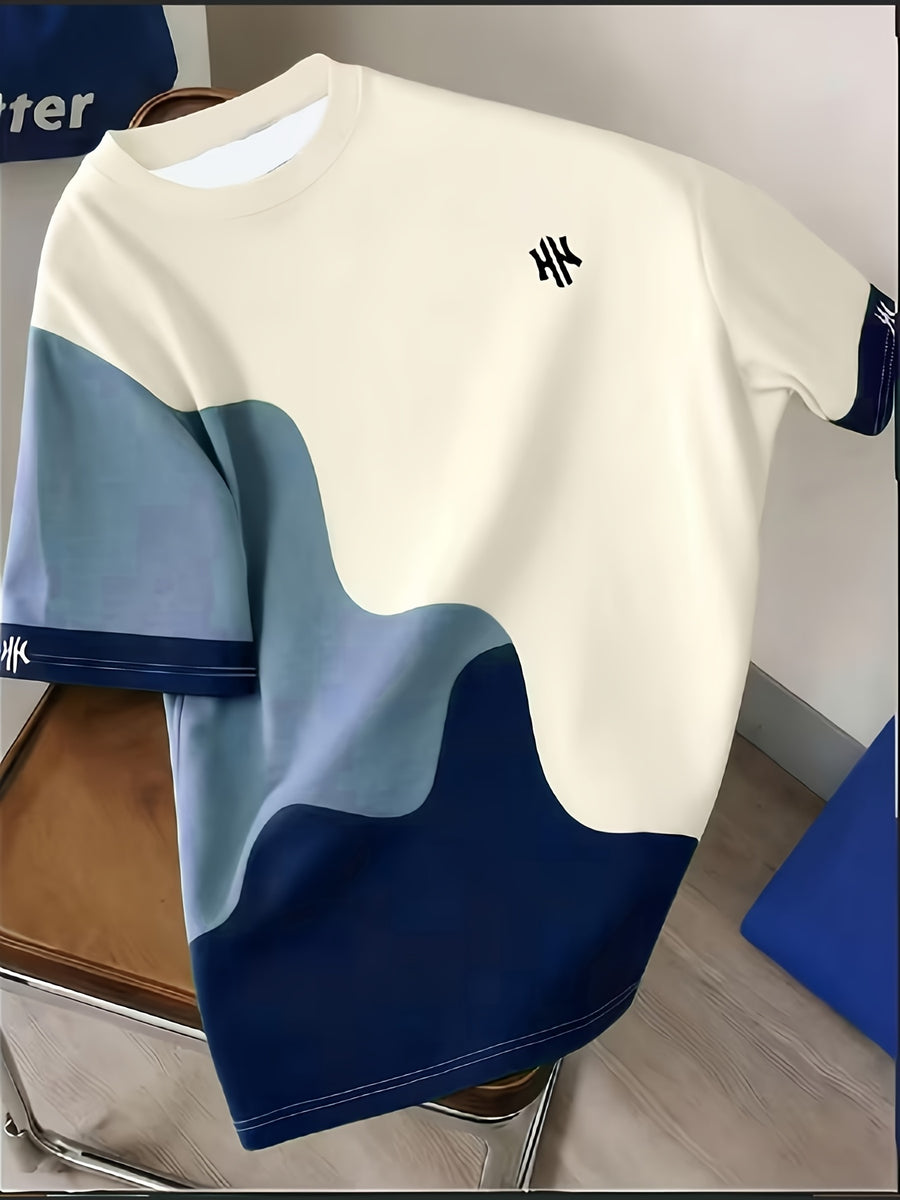 Printed Design-Not Textured] 2026 Summer New Men's Short Sleeve T-Shirt Men's Color-Block Round Neck Casual Short Sleeve T-Shirt - Mixed Color 4