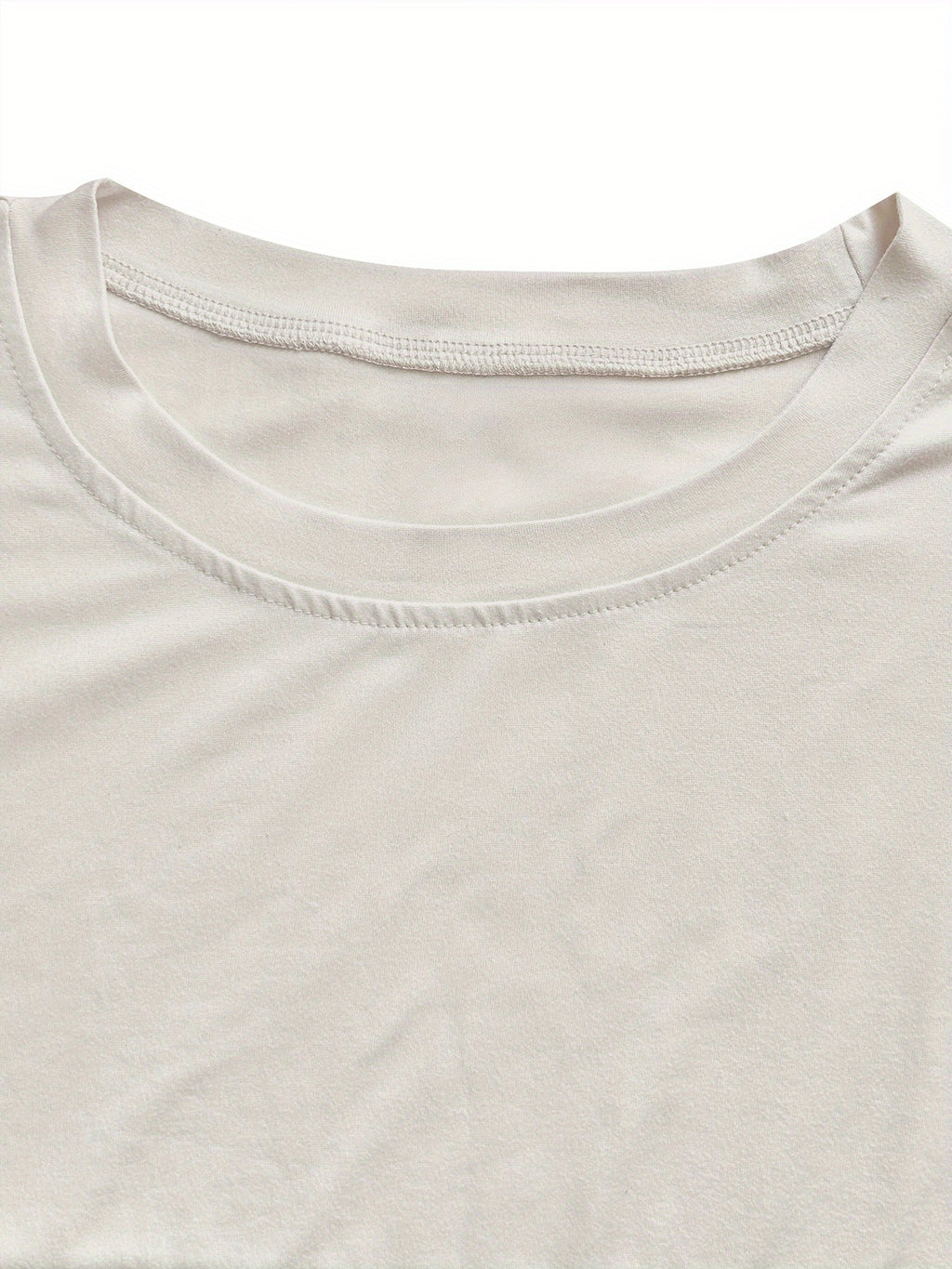 letter print drop shoulder t-shirt, short sleeve crew neck casual top for spring & summer, Women's clothing - Cream