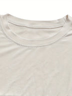 letter print drop shoulder t-shirt, short sleeve crew neck casual top for spring & summer, Women's clothing - Cream