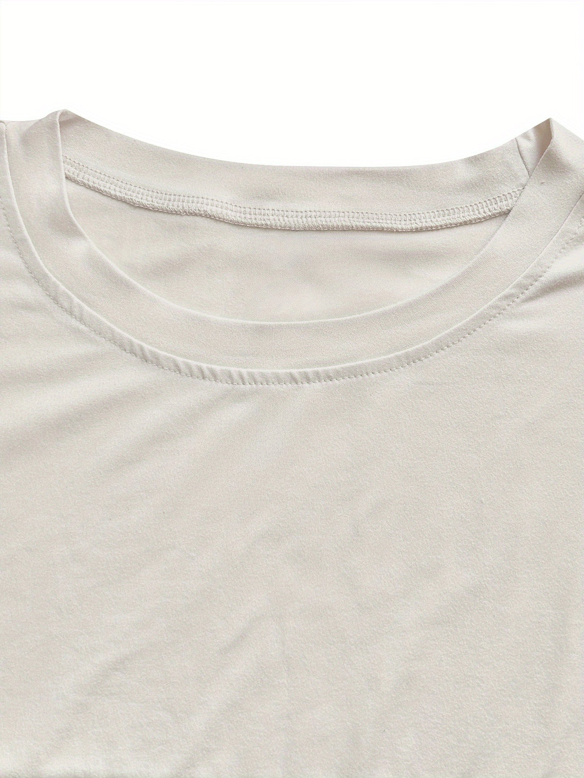 letter print drop shoulder t-shirt, short sleeve crew neck casual top for spring & summer, Women's clothing - Cream