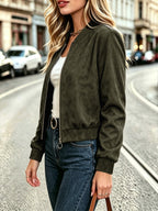 Casual Solid Suede Texture Long Sleeve Jacket, Autumn New Fashion Versatile Coat - Green