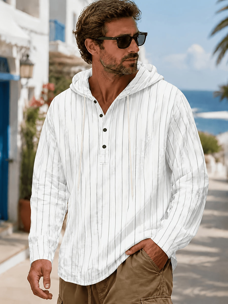 Men'S Vertical Striped Cardigan Trendy Brand Casual Mesh Open Front American Vintage Vertical Striped Hooded Men'S Street Individual Breathable Mesh Contrast Zipper Hoodie European Men'S Light Luxury Vertical Hooded Jacket Trendy Slim Athletic - 1pc White