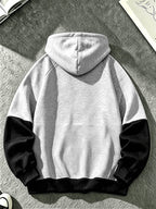 Men'S Color-Block Hooded Pullover Sweatshirt Suitable for Students, Campus, Class, Commute, Outings, Weekend Exploration, Short Camping, Outdoor Sports, Ideal Gift for Boyfriend, Brother, Classmate on Holidays And Birthdays, Home, Visiting Friends - Black And Grey
