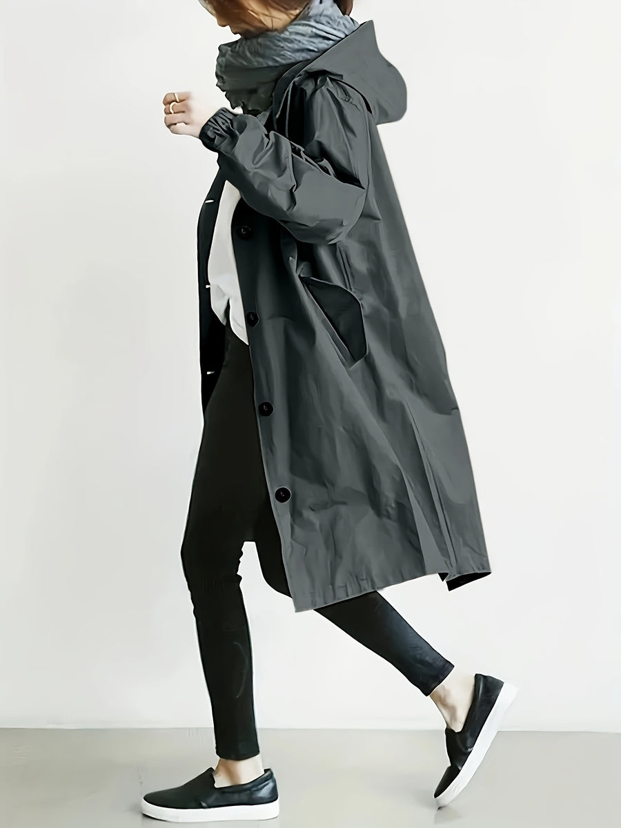 Solid Color Stylish Casual Loose Hooded Jacket with Lining - Graphite Color