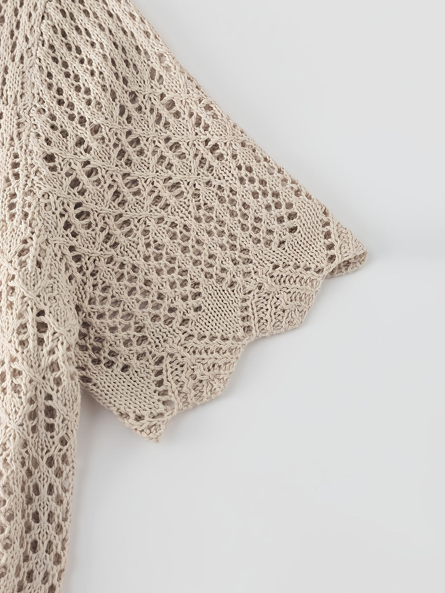 Women's Vacation Beach Bohemian Style Openwork Dress Cover-Up - Apricot