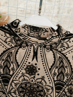 Young Y2K Sheer Floral Print Crew Neck Short Sleeve Rompe - Khaki