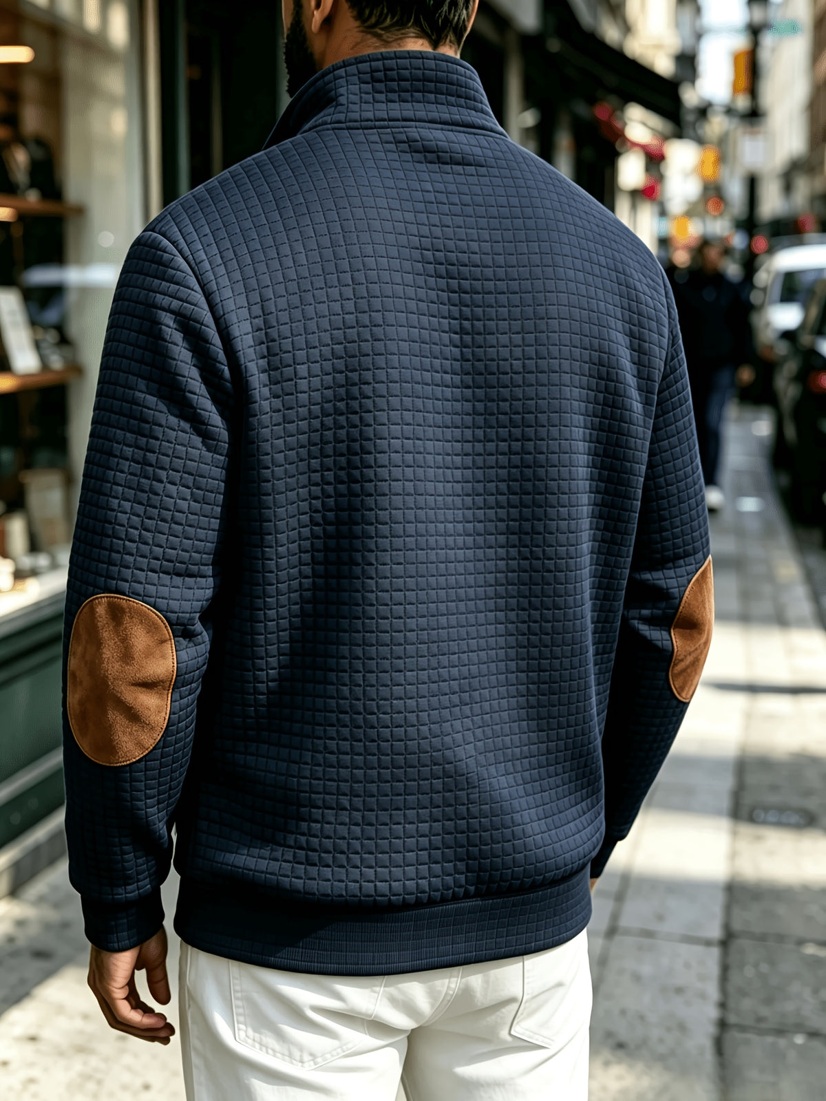 BOWZ Men'S Knit Zipper Stand-Up Collar Cardigan Jacket, Casual Fashion All-Match Premium Sports Men'S Clothing - Navy Color