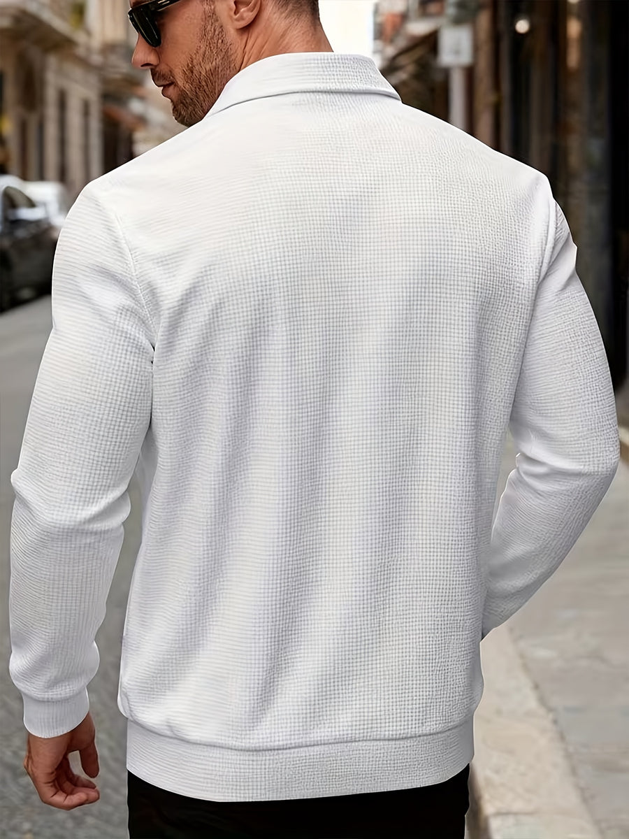 Men'S Casual Business Textured Lapel Jacket 2pcs Set, Easy Light Mature Business Style, Lapel Zipper Style with Side Pockets And Wrinkle-Resistant Stiff Suit, Middle-Aged Office Business Social Commuting Men'S Wear - White+Khaki