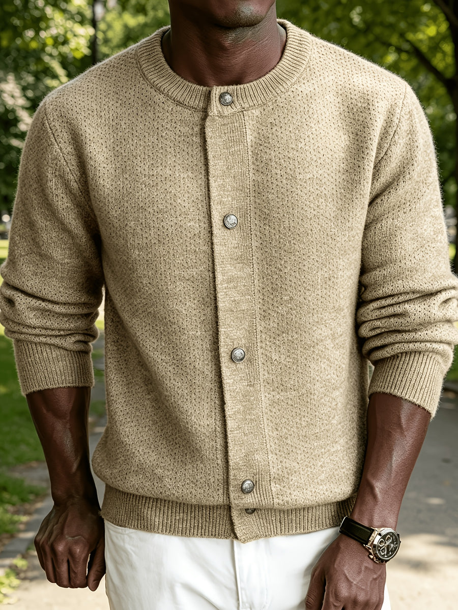 Men's Classic Button-Front Cardigan - Stretch Knit Button-Up with Solid Color, Warm Winter Outerwear Suitable for Daily, Office & Weekend Wear, Belt-Free Regular Fit for - Layering - Clip Flower Coffee