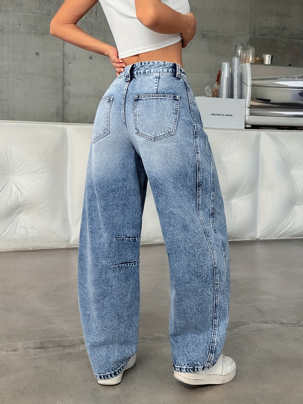 High-Quality Autumn Women'S Clothing Curved Trousers Casual Retro Wide-Leg Women'S Jeans Women'S Autumn Wear Suitable for Daily Outing Autumn Commuting Travel Vacation Heavy Wash Daddy Jeans All Seasons Winter Women'S Clothing - Medium Blue
