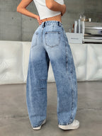 High-Quality Autumn Women'S Clothing Curved Trousers Casual Retro Wide-Leg Women'S Jeans Women'S Autumn Wear Suitable for Daily Outing Autumn Commuting Travel Vacation Heavy Wash Daddy Jeans All Seasons Winter Women'S Clothing - Medium Blue