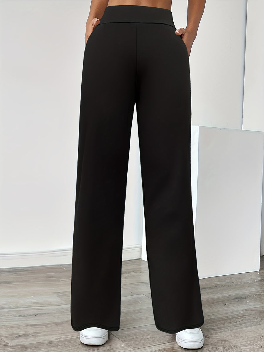 In-Stock Versatile Solid Color Stretch Straight-Leg Trousers - Black