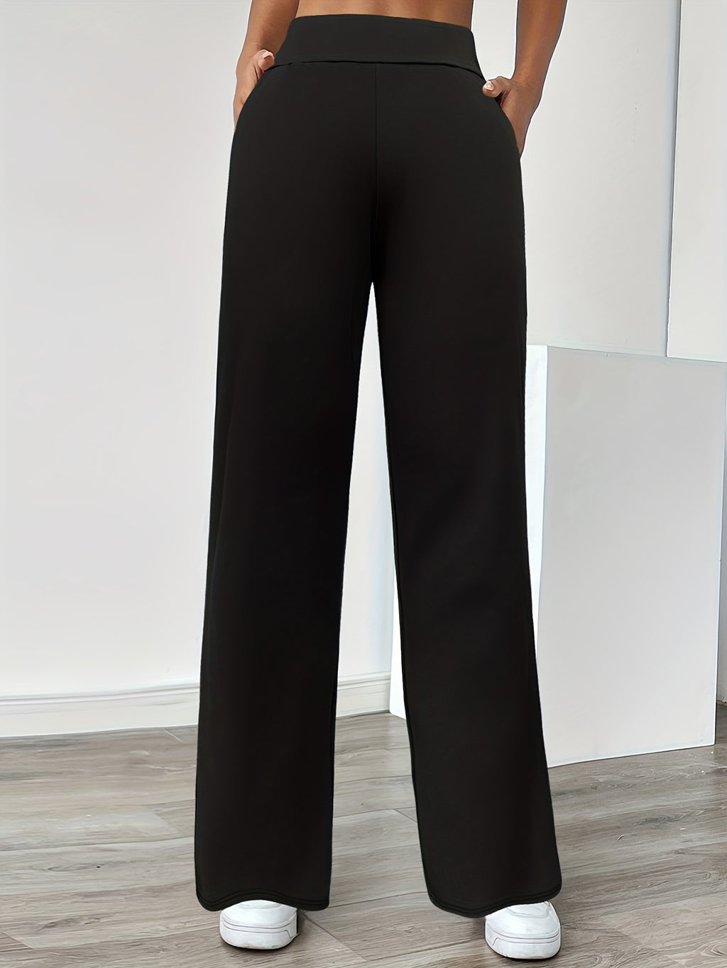In-Stock Versatile Solid Color Stretch Straight-Leg Trousers - Black