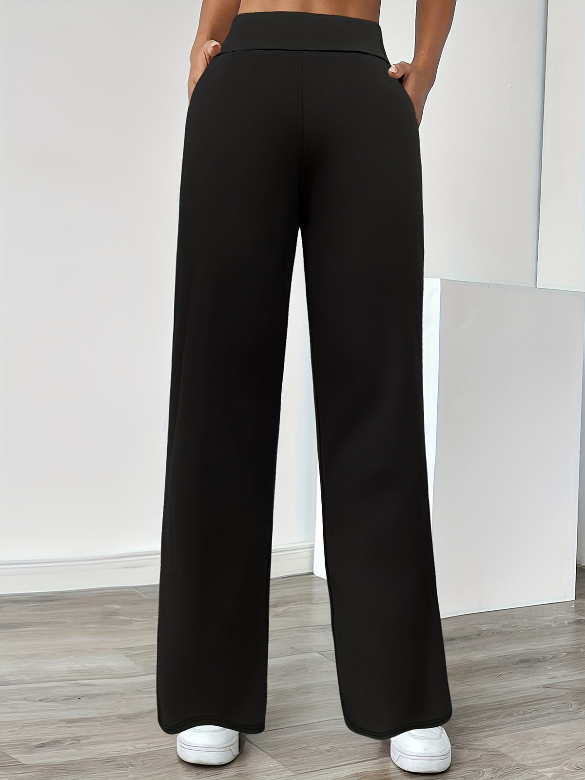 In-Stock Versatile Solid Color Stretch Straight-Leg Trousers - Black