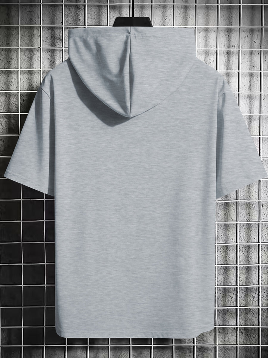 Men's Hooded Short-Sleeve Dark Graffiti Joker Print, a Summer Essential for Men. Features a Comfortable Patterned Print, Suitable for Multiple Occasions, and Is the Top Choice for Fitness and Outdoor Sports Enthusiasts - Grey