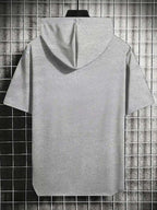 Men's Hooded T-Shirt, Coconut Tree Sunset Print Hoodie, Vacation Casual Style, Summer Outfit, Casual Short-Sleeve Hooded T-Shirt, Summer Outdoor Casual Short-Sleeve, Vintage Fashion Trend, Spring-Summer Vacation Outdoor Wear, Suitable for Parties - Grey