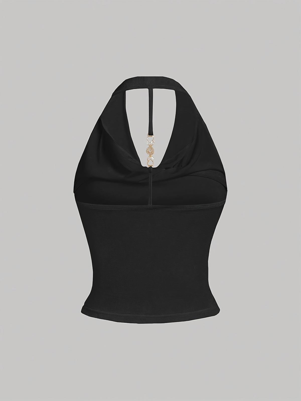 White Halter Neck Strapless Tank Top, Women's Solid Color Sexy Sleeveless Outerwear Top - Black