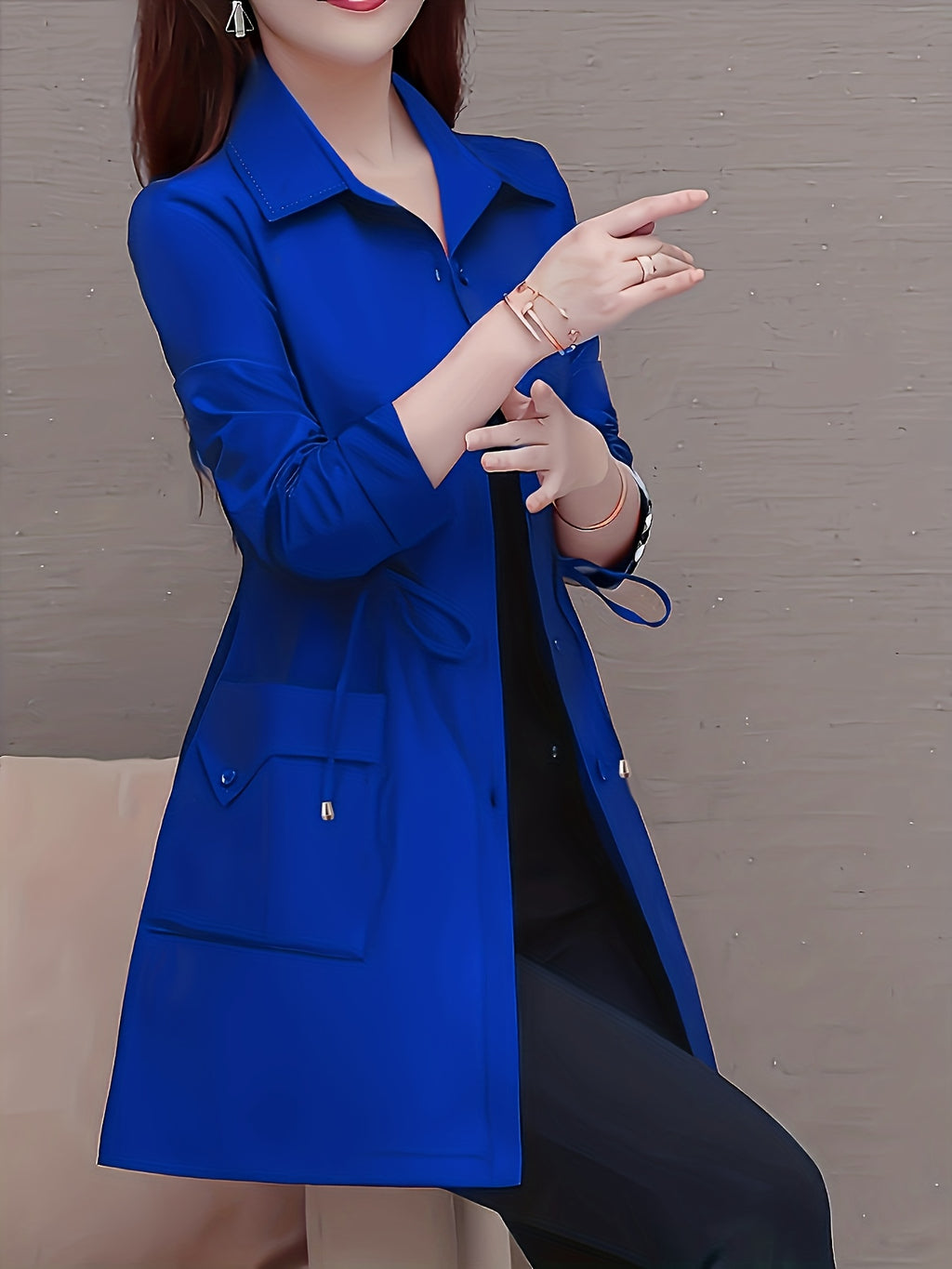 Spring And Autumn Fashion Long Slim Long-Sleeved Shirt Coat - Blue