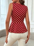 Women's Ruffle Hem Top, Elegant Polka Dot Print Vest, Suitable for Dates, Festivals, Commuting, and Vacation Wear - Red Polka Dot