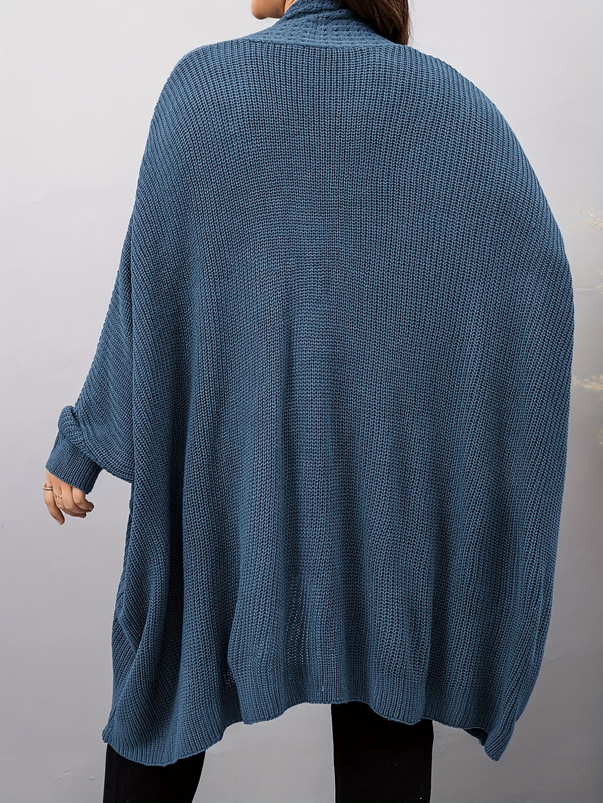 Plus Size, Plus Size Women's Batwing Sleeve Solid Open Front Cardigan - Blue