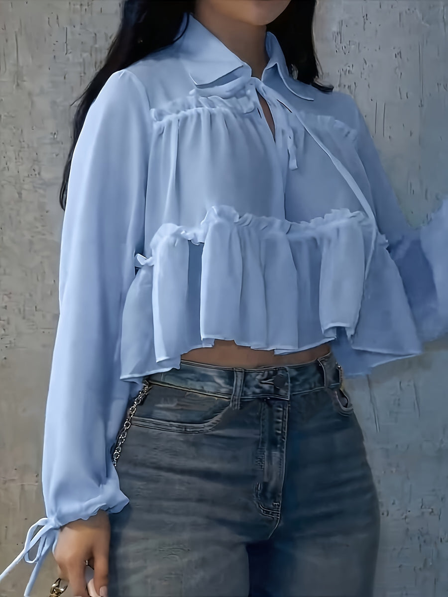 Women's Chiffon Shirt Vacation Beach Shirt - Bright Steel Blue