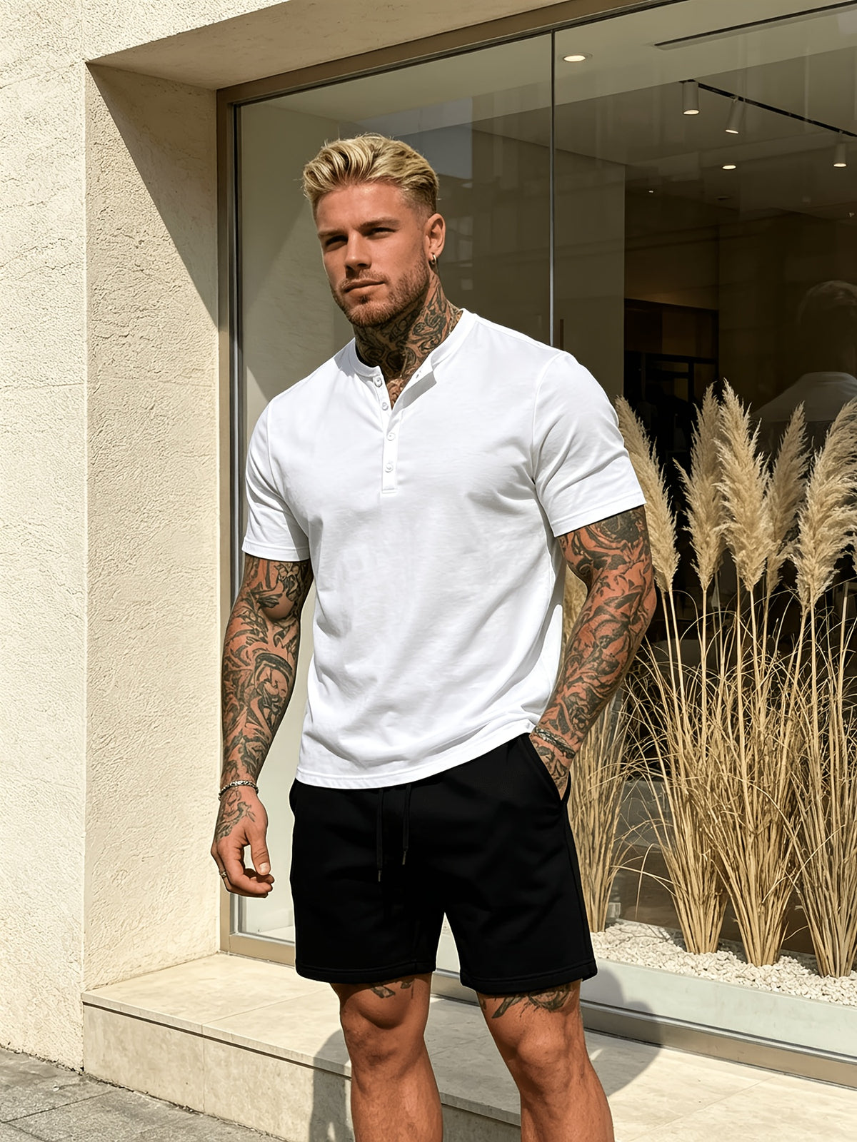 Summer New Fashion Athletic Button-Up Men'S Top Short Sleeve Autumn Casual Comfortable Trendy All-Match Style - White