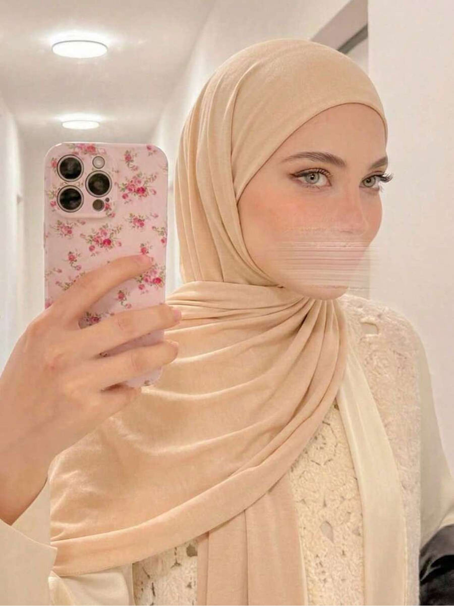 1pc Women'S Jersey Headscarf, Solid Color Scarf, Jersey Headwrap, Muslim Prayer Head Wrap Abaya, Suitable for All Seasons for Dress - Off-white
