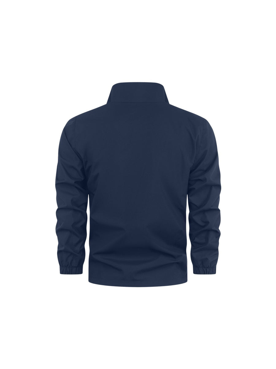 Men'S Triangle Mountain Sports Letter Print Stand-Up Collar Jacket, Anti-Pilling Smooth Lightweight Fabric, Casual Athletic Outerwear, Suitable for Daily Exercise And Commuting, Spring Fall Men'S Jacket - Navy Color