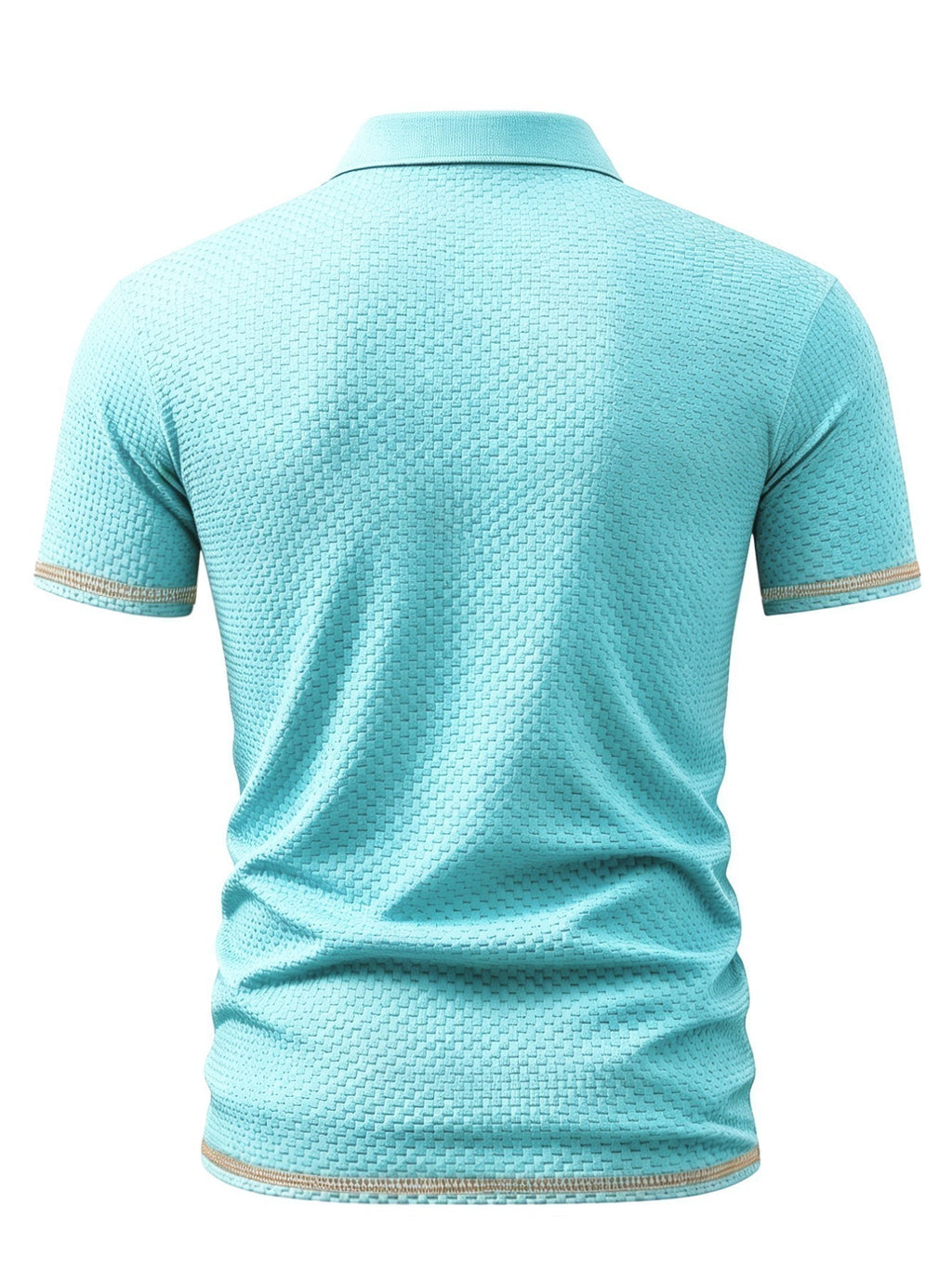 A06-4376VW Men's Popular Waffle Knit Polo Shirt, Textured Short Sleeve Casual Golf Shirt, Breathable Summer Top, Fashionable Golf T-Shirt, Suitable for Office / Vacation / Outdoor Use, Father's Day Gift - Sky Blue