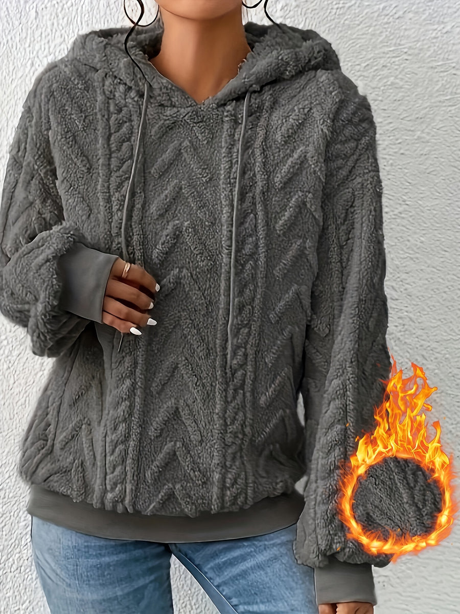 2025 Autumn And Winter Women'S New Fleece-Lined Comfortable Casual Solid Color Hoodie - Dark Gray