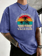 Loose Short Sleeve T-Shirt Men'S Heavyweight Pure Washed Distressed Top Trendy Double-Sided Print 12 Colors Free to Match Street Hip-Hop Style Casual Outing Sports Fitness Commuting Couple Style American Street Short Sleeve - Royal Blue