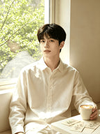 Men'S Autumn Classic Solid Color Long Sleeve Button-Up Shirt, Lapel Collar Casual Blouse, Loose Soft Breathable Daily Top - Khaki