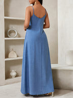 Women's Bohemian Vest Dress, Loose Long Dress for Women, Strapless Birthday and Event Dress/Holiday Dress for Vacation, Women's Bohemian - Blue