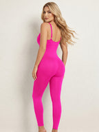 Women'S Mature Elegant Cami Dress Adjustable Straps Long Length Jumpsuit - Rose Red