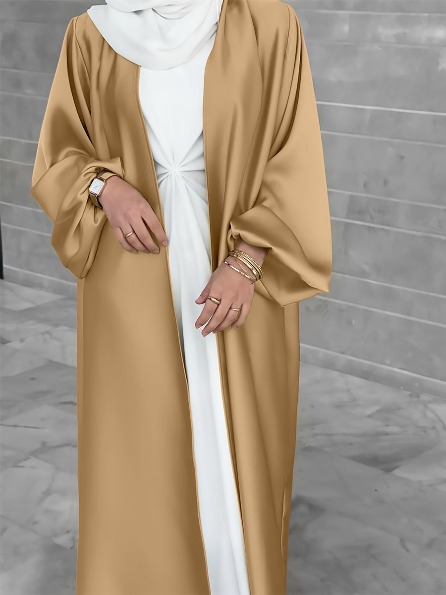 Cross-Border Muslim Women's Satin Bubble Sleeve Robe, Elegant Dubai Middle East Cardigan - Champagne