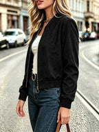 Casual Solid Suede Texture Long Sleeve Jacket, Autumn New Fashion Versatile Coat - Black