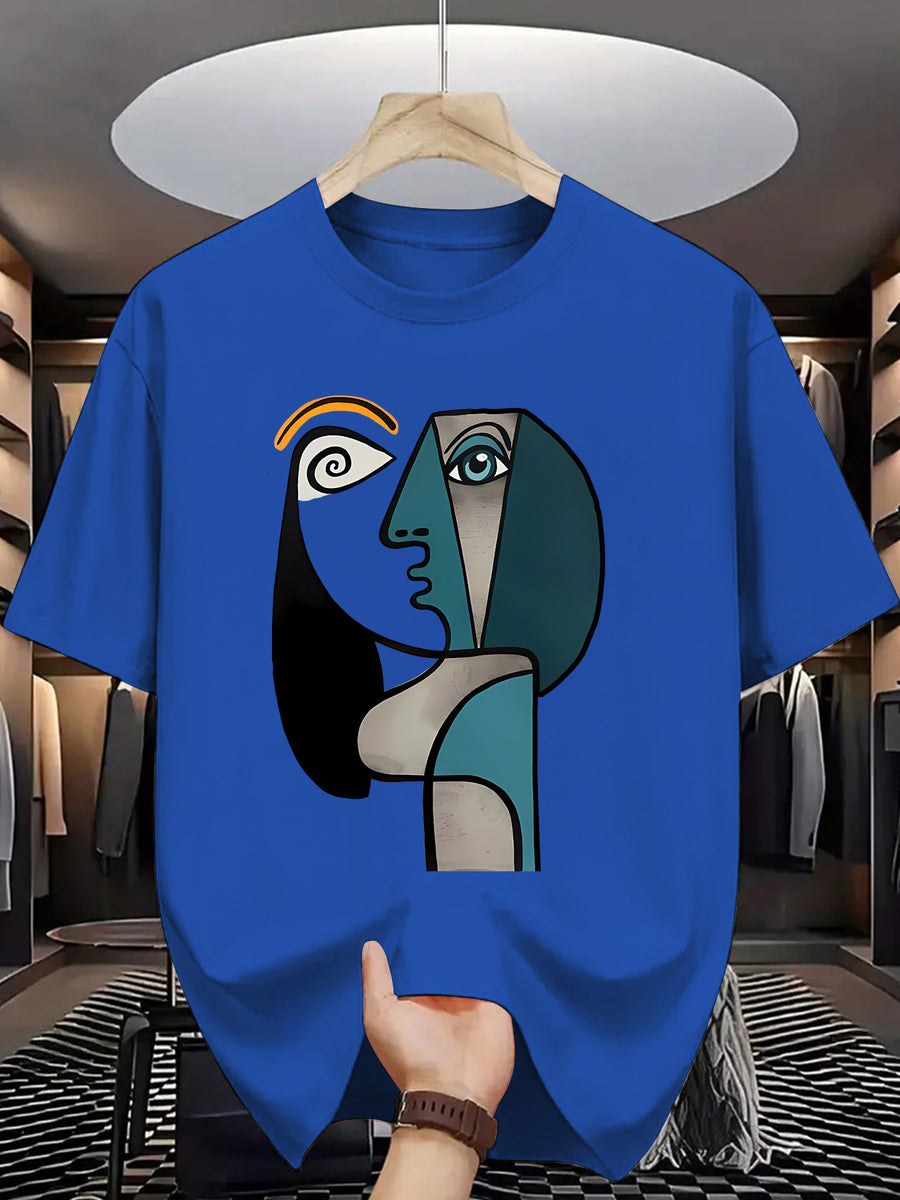 Men'S T-Shirt Abstract Picasso Art Print Casual Sport Daily Wear - Blue